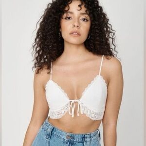 Garage White Lace Trim Tie-Front Crop Top Spaghetti Straps – Size Medium EUC